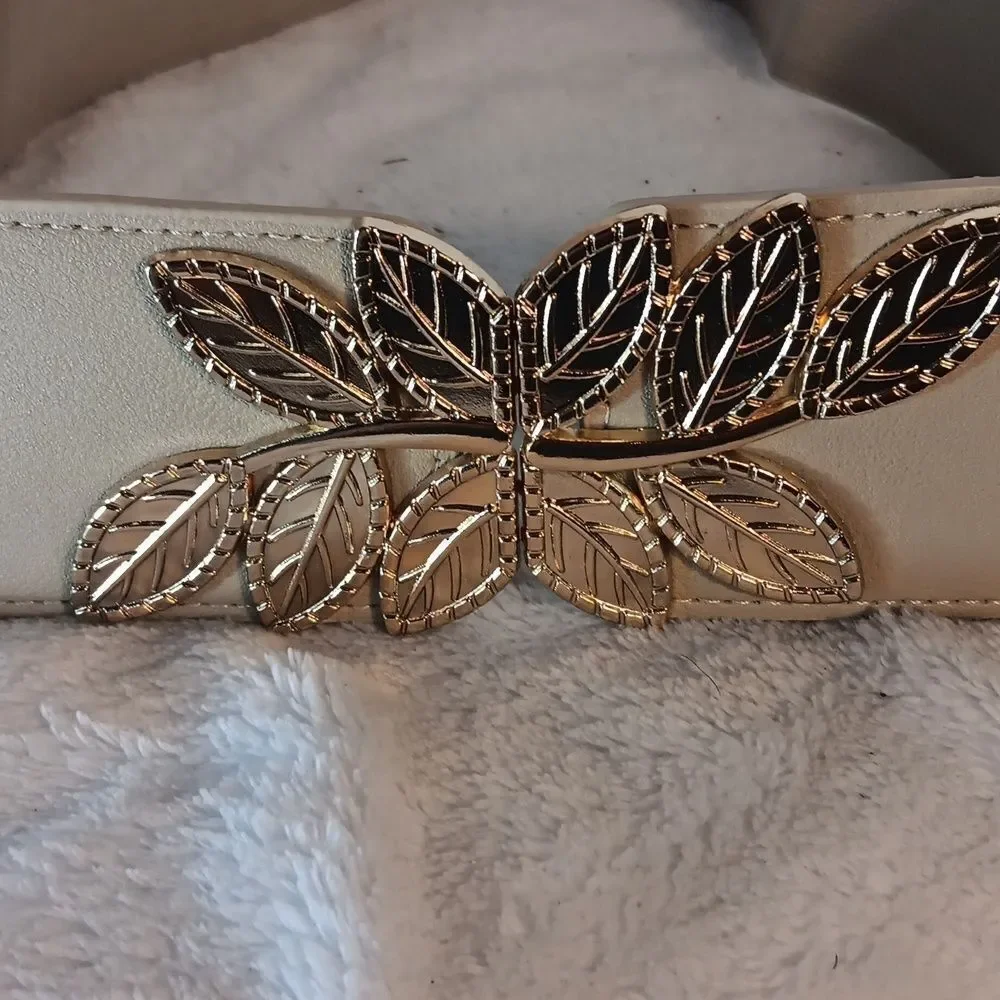Elegant Tan Belt with Gold Leaf Accent